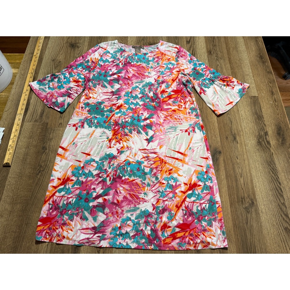 Alexandra + Abby Dress Womens XXL Coral Combo Floral Bell Sleeve Shift Excellent